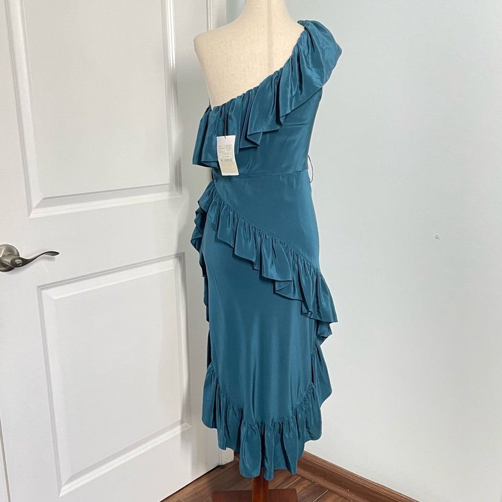 Jill Stuart Collection 100% Silk Ruffle One Shoulder Dress size 4 NWT - Picture 8 of 15